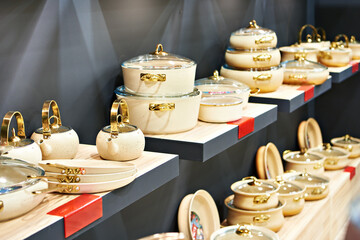 Modern kitchen utensils in store