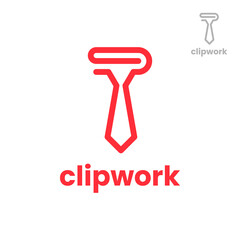 Clip work logo design template. Vector illustration tie and clip with creative line art style.