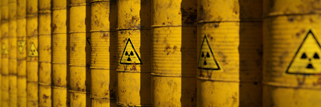 radioactive waste in barrels, background banner