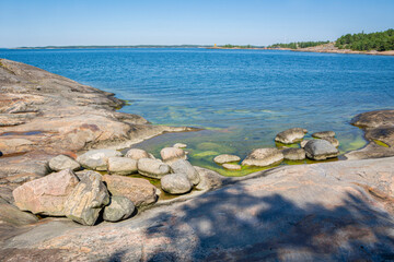 The rocky view of Porkkalanniemi, rocks, stones and Gulf of Finland, Kirkkonummi, Finland
