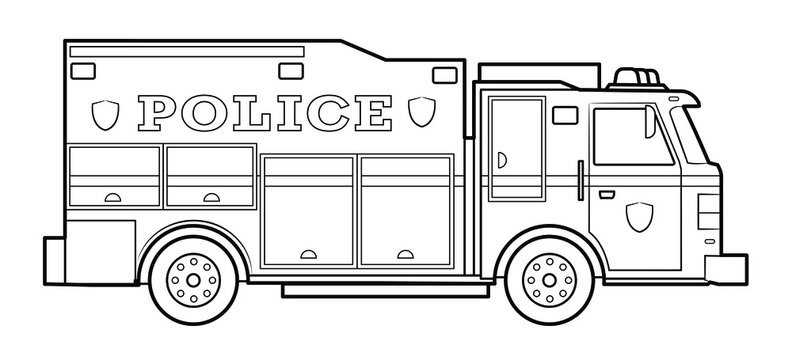 American police truck illustration  - simple line art contour of vehicle.