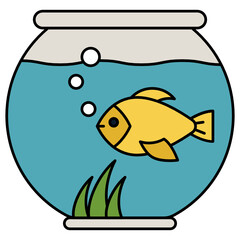 Aquarium Fish Tanks Bowl with plant Concept Vector color line Icon Design, Interior design Symbol, Home Office decoration Sign, Residential and Commercial Decor Elements stock illustration