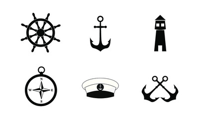 Black Nautical Icons Set