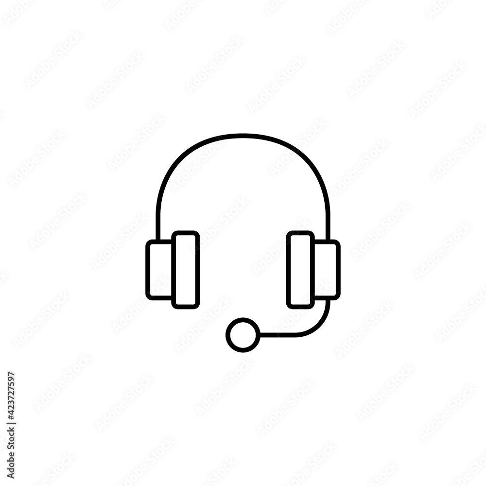 Canvas Prints headphones icon in flat black line style, isolated on white 