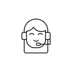 Customer service representative icon in flat black line style, isolated on white 