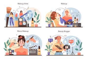 Make up artist concept set. Professional artist doing a beauty procedure