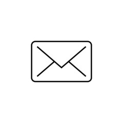 Envelope icon in flat black line style, isolated on white 