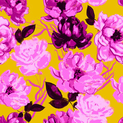 Surface floral print. Seamless botanical background with flowers. 