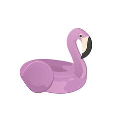 Надувной круг для плавания - фламинго, купание в море или бассейне. На белом фоне. Элемент дизайна, печать.