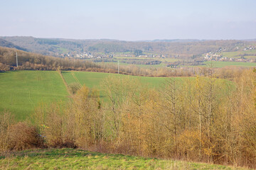 Fototapeta na wymiar Valley landscape in the Condroz at Warnant, near Namur