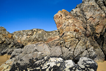 Geological rock formations on the Atlantic coast of France.