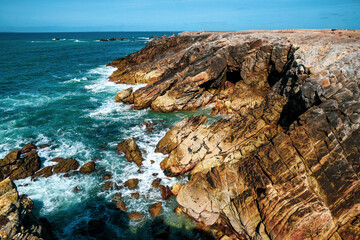 Beautiful oceanic landscape. Rocks jutting out of turquoise water off the coast of the Atlantic...