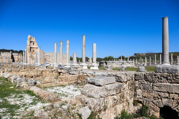 Fototapeta premium View of agora (central public space) in ancient city Perge, near Antalya, Turkey