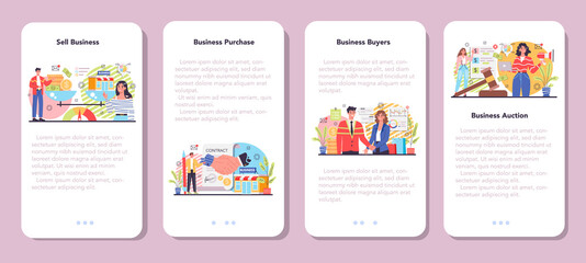 Selling business mobile application banner set. B2B or business