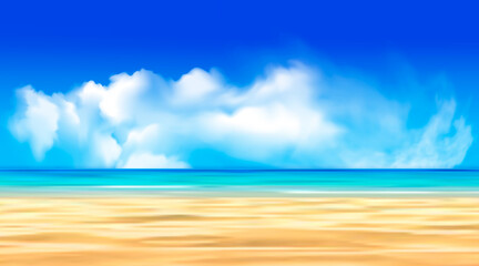 Fototapeta na wymiar blue sea with beach and clouds. Bali vector graphics.