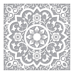 Moroccan retro carved mandala inspired design, vector arabic pattern with flowers, leaves and swirls
