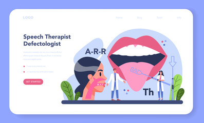 Speech therapist web banner or landing page. Didactic correction