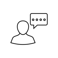 man talking icon in flat black line style, isolated on white background 