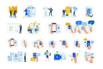 Set of modern flat design people icons. Vector illustration concepts of networking, online communication, business, technology, shopping, ebanking, security, project management, mobile app and service - obrazy, fototapety, plakaty