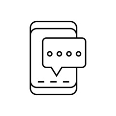 Mobile phone texting, mobile text messaging icon in flat black line style, isolated on white background 