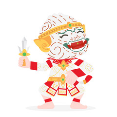 Hanuman Thai character cartoon vector