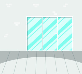 Glass doors. Glass windows. Wall. Set for drawing.