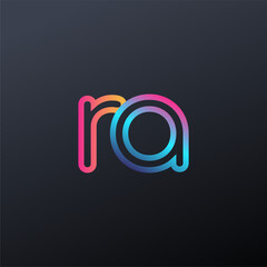 initial logo RA lowercase letter, colorful blue, orange and pink, linked outline rounded logo, modern and simple logo design.