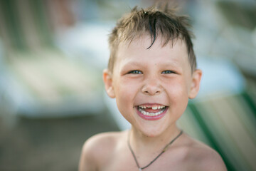 children at sea, happy child, close-up portrait, focus