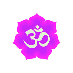 Colorful om symbol. Vector drawing of symbols of meditation. Hindu icon in the mandala.