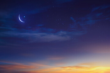 Naklejka na ściany i meble Sky night stars and moon, night moon wallpaper, islamic night