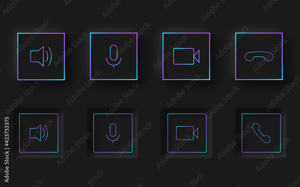 Fototapete Black buttons in Neomorphism design style. Communication buttons set modern buttons.