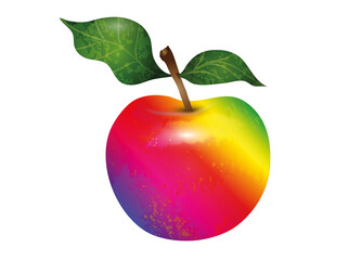 großer leuchtender bunter Apfel mit Blätter