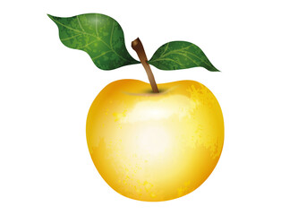 großer strahlender goldener Apfel mit Blätter