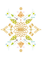 goldenes Blüten Symbol mit bunten Elementen