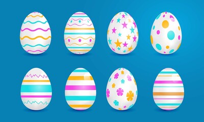 Fototapeta na wymiar Realistic Colorful Easter eggs collection. Vector design isolated on background.