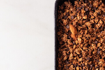 Homemade granola, top view. Healthy food concept.