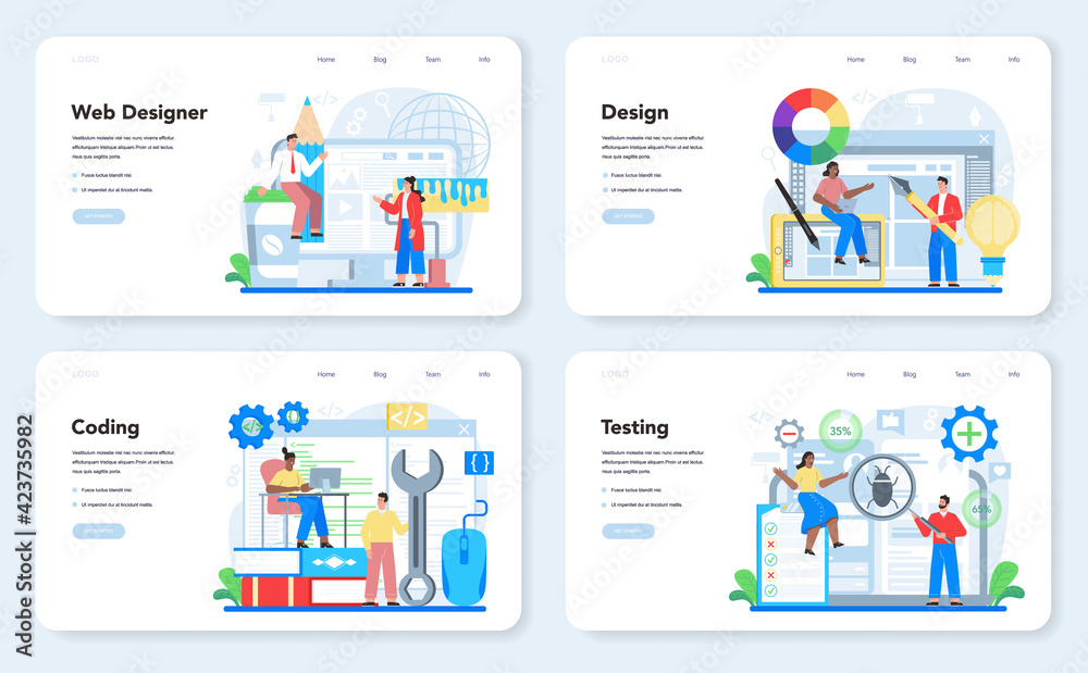 Poster web design web banner or landing page set. presenting content on web pages