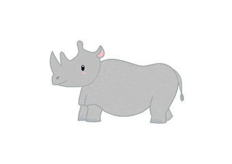 Cute rhino cartoon clip art. Hand drawn chalk texture rhino.