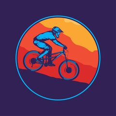 Vector mountain biking colorful illustration