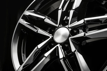 Black designer Alloy wheel shaped like a star. close-up details