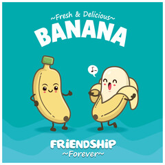 Vintage food poster design with banana character.