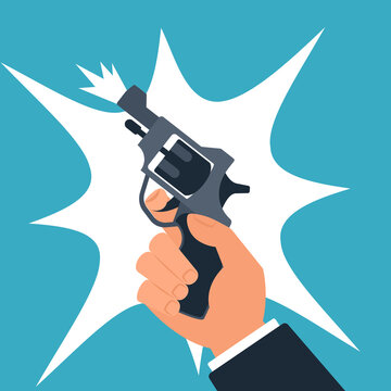 hand holding gun firing on blue clip art preview