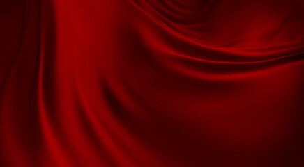 Background of red fabric. Beautiful smooth folds of fabric. Background for advertising. 3d rendering.