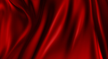 Background of red fabric. Beautiful smooth folds of fabric. Background for advertising. 3d rendering.