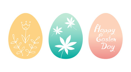 Set of 3 Easter eggs with floral elements and inscription in honor of the holiday. Vector illustration.