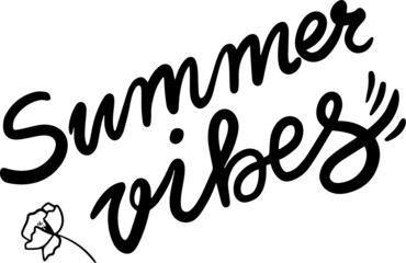 Summer Vibes - hand drawn lettering for summer seasonal templates. Greeting cards, web banners etc. Black and white text isolated elements on white background. Vector illustration.