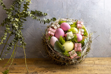 easter eggs in a basket