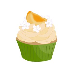 Apricot cupcake on white background 