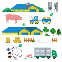 Detailed set of illustrations on the theme of a smart farm. Colorful illustrations are suitable for the design of articles, on the website, catalogs and advertising products of the agricultural sector