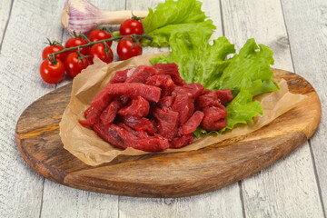 Raw beef meat sliced for cooking